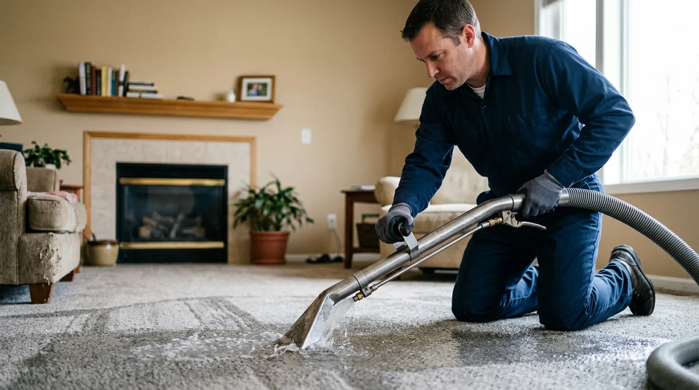 Water damage restoration technician working near Hingham, MA